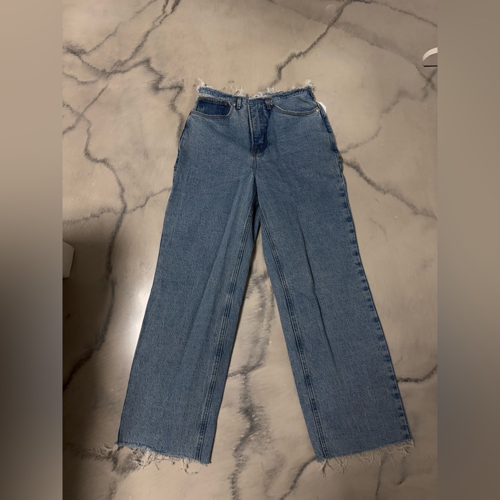 Good American Distressed Blue Denim Shorts